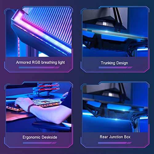 Best Gaming Desk with LED Lights,Gaming PC Desk,Large Gaming desks,PC Laptop Gamer Table Workstation with Cup Holder,Headphone Hook,Black