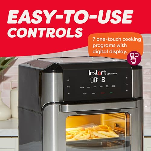 Instant Pot 10QT Air Fryer, 7-in-1 Functions with EvenCrisp Technology that Crisps, Broils, Bakes, Roasts, Dehydrates, Reheats & Rotisseries, Includes over 100 In-App Recipes, Stainless Steel