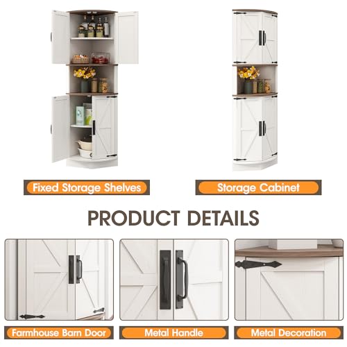 Vabches 64.8" Tall Farmhouse Corner Cabinet with 4 Doors and 5 Storage Shelves, Farmhouse Storage Cabinet with Barn Door Design, Home Space Saver for Living Room, Kitchen, Laundry Room,Grey