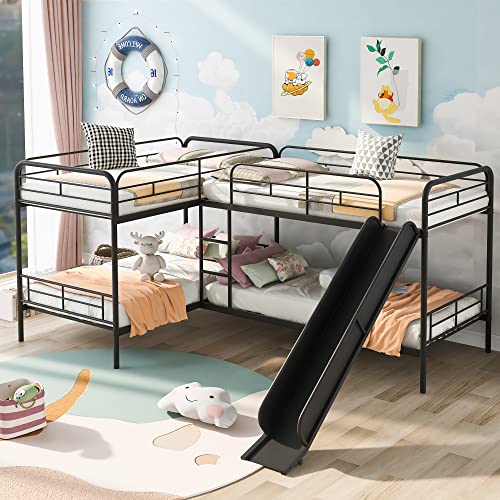 Triple Bunk Metal Beds,Can Be Separated into 3 Twin Beds with Headboards,Twin Over Twin/Twin Bunk Bed-Black