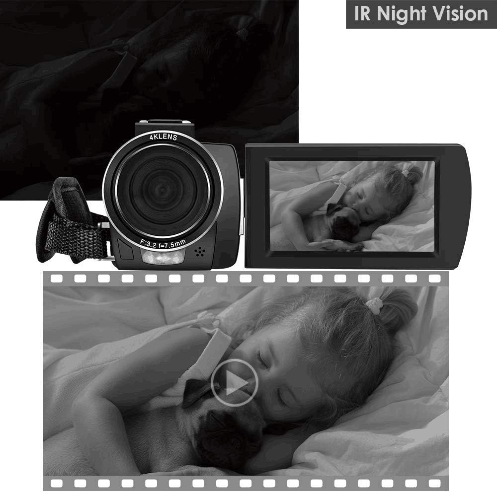 4K Video Camera Camcorder ORDRO HDR-AE8 4K UHD 1080P 60FPS Digital WiFi Camera Camcorder with IR Night Vision 3.0 '' IPS Touch Screen Camcorder with Microphone Wide Angle Lens and Camera Holder