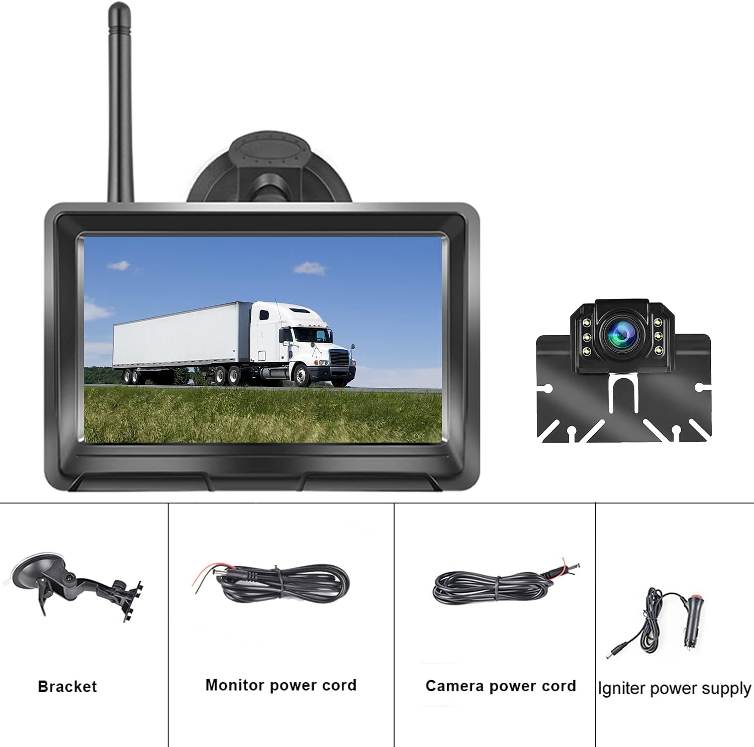 5 Inch Digital Wireless Backup Camera LCD Monitor Kit 1080P HD Waterproof Super Night Vision Wide Viewing Angle Rear View Camera Stable Wireless Signal Easy Installation for Trucks, Camper, Car, SUV