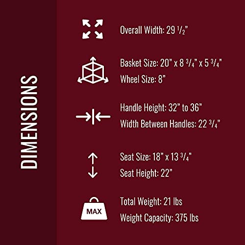 DMI Rollator Walker with Extra Wide Seat and Backrest, FSA HSA Eligible, Adjustable Handle Height, Removable Storage Basket, Burgundy