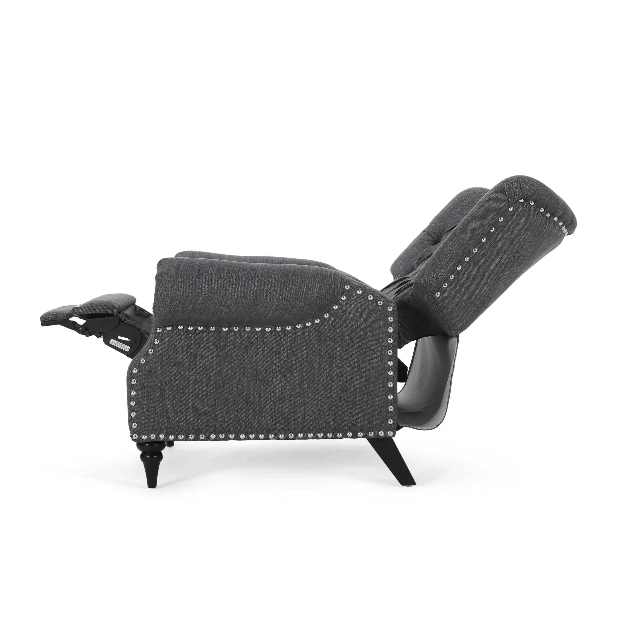 Christopher Knight Home Sunapee  Fabric and Rubberwood Recliner with Nailhead Trim by  Navy Blue/ Espresso/ Fabric