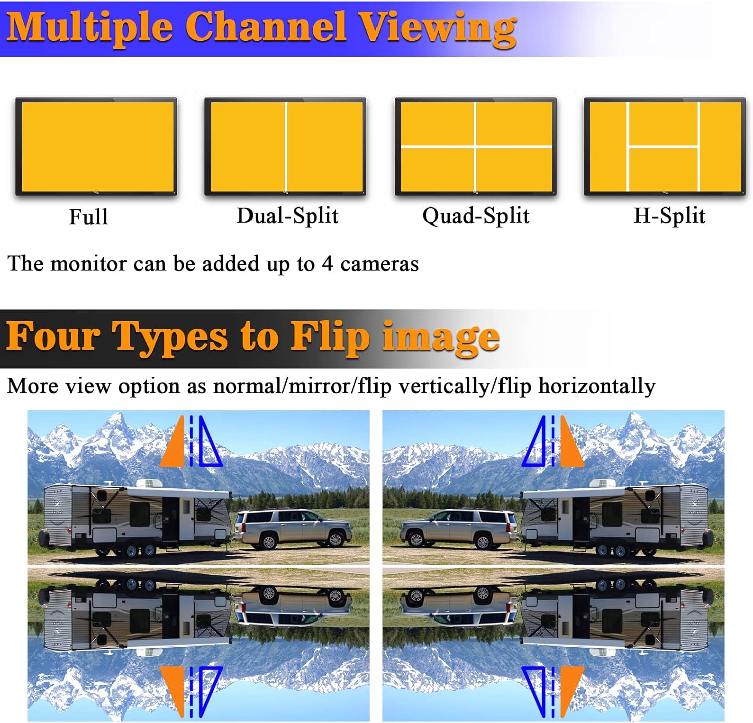 Wireless Backup Camera RV HD 1080P 7 Inch Monitor for Truck Four Channels DVR Recorder Bluetooth Rear View System Night Vision Yakry Y31