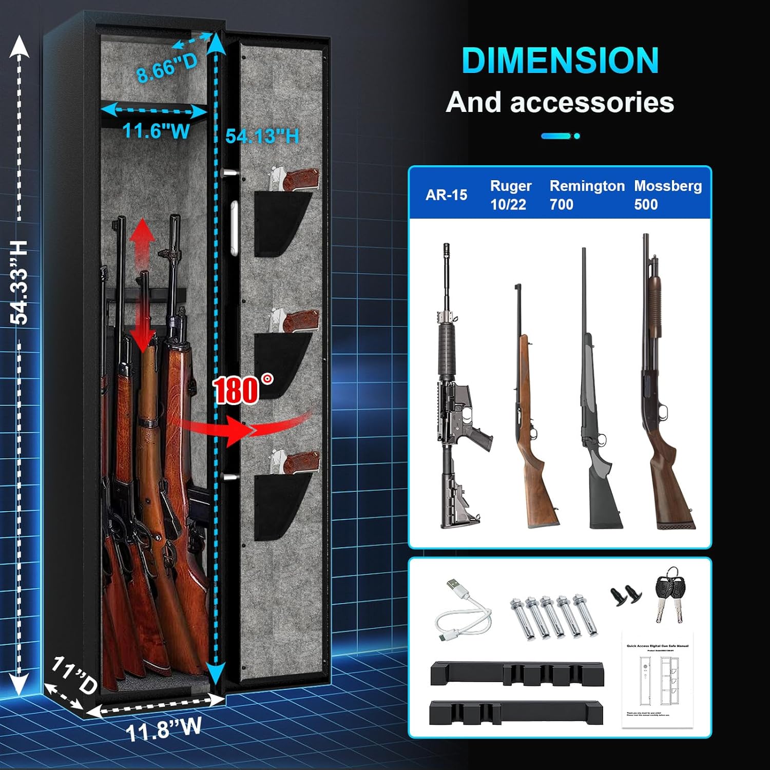 4-5 Rifle Gun Safe, Gun Cabinet for Home Rifle and Pistols with Upgraded Digital Keypad and LED Light, Quick Access Gun Safes & Cabinets with Removable Shelf and Rifle Racks