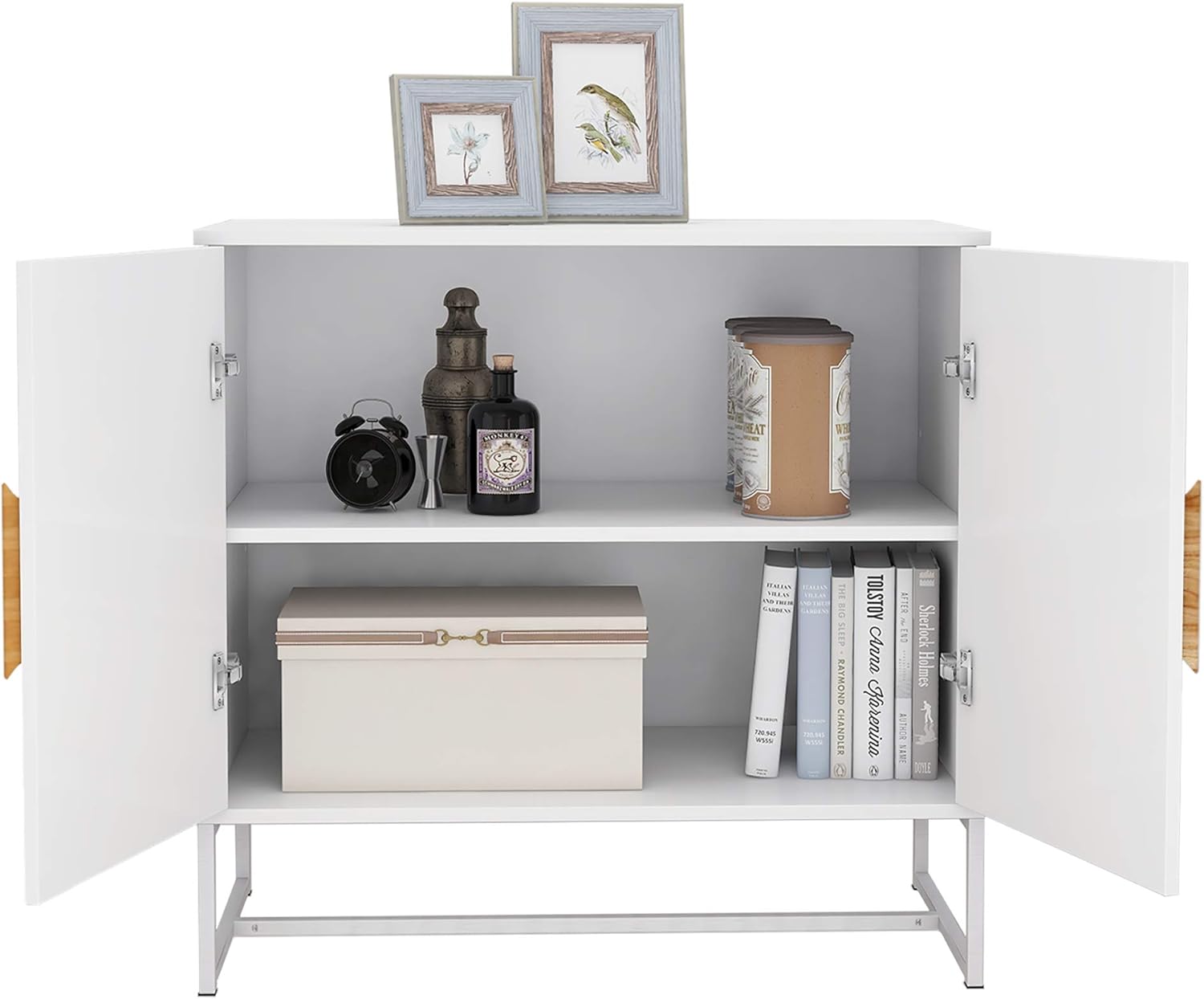 GIA Home Furniture Series Modern Solid Wood Kitchen Buffet Cabinet with 2 Doors Shape Square Handle Design,Double Storage Sideboard for Dinning,Living Room,TV Stand, 32 Inch, White