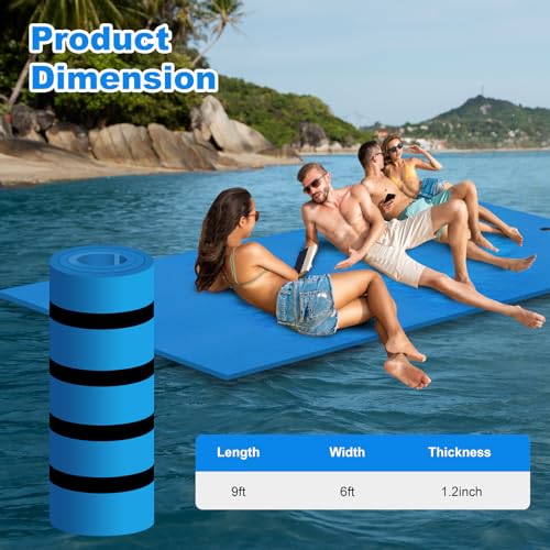 9 Ft x 6 Ft Floating Water Mat for Lake Pool, Foam Water Floating Pad for Fun Water Party Water Recreation and Relaxing, Rollable XPE Foam Lily Pad Floating Mat for Lakes Pools