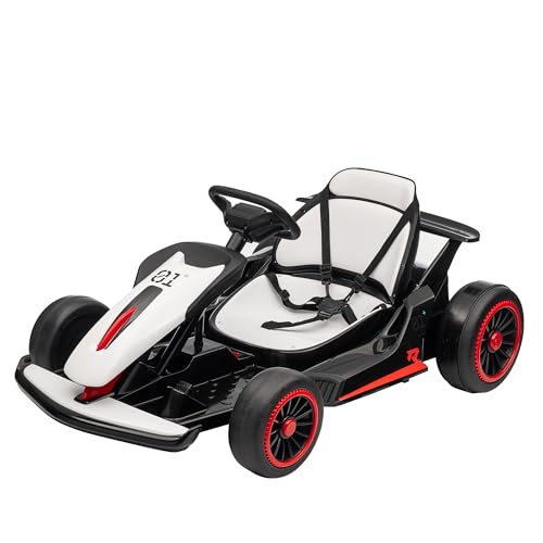 Go Kart, Electric Drift Kart Car with Adjustable Seat, 24V 7Ah Outdoor Ride On Toy, 2 * 200W Motor, 8.1 MPH, LED Lights, Toy Race Car for Kids 6-12 Years Old