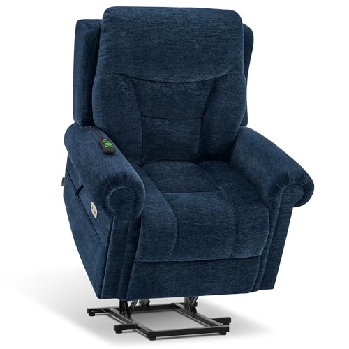 MCombo Triple Motor Power Lift Recliner Chair with Massage and Lumbar&seat Heating, Rolled Arms, Adjustable Headrest for Elderly People, Fabric 7888 (Coffee, Medium)