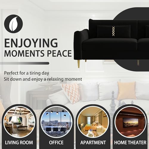 85 in 3-Seat Couch Velvet Couch, Mid Century Modern Couch Love Seats with Solid Wood Frame & 2 Same Color Pillows & Gold Couch Legs, Velvet Sofa Comfy Couch for Large Living Room Space（P16-White）