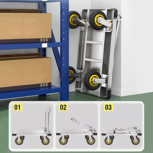 Platform Truck Cart 1000LBS Chinco Star Folding Push Cart Dolly Portable Moving Dolly Cart with 360° Swivel 5'' Wheels Heavy Duty Foldable Flatbed Cart for Hand Moving 2022 Upgrade (35L x24W x40H in)
