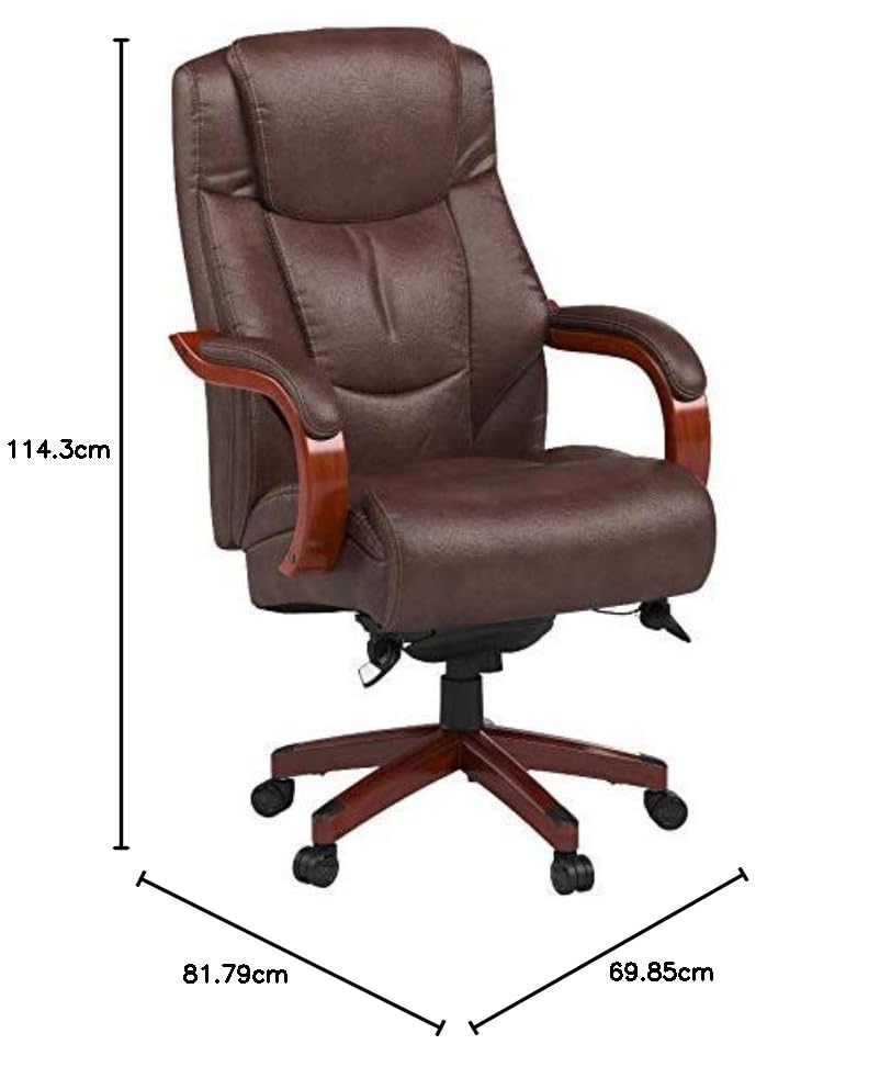 La-Z-Boy Delano Big & Tall Executive Office Chair, High Back Ergonomic Lumbar Support, Bonded Leather, Black with Weathered Gray Wood