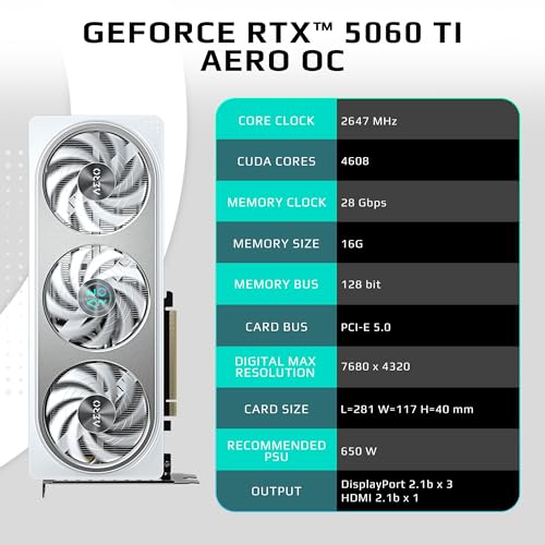 GIGABYTE GeForce RTX 5060 Ti Gaming OC 16G Graphics Card, 16GB 128-bit GDDR7, PCIe 5.0, WINDFORCE Cooling System, GV-N506TGAMING OC-16GD Video Card