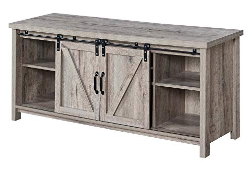 Convenience Concepts Blake Barn Door TV Stand with Shelves and Sliding Cabinets for TVs up to 60 Inches, Barnwood