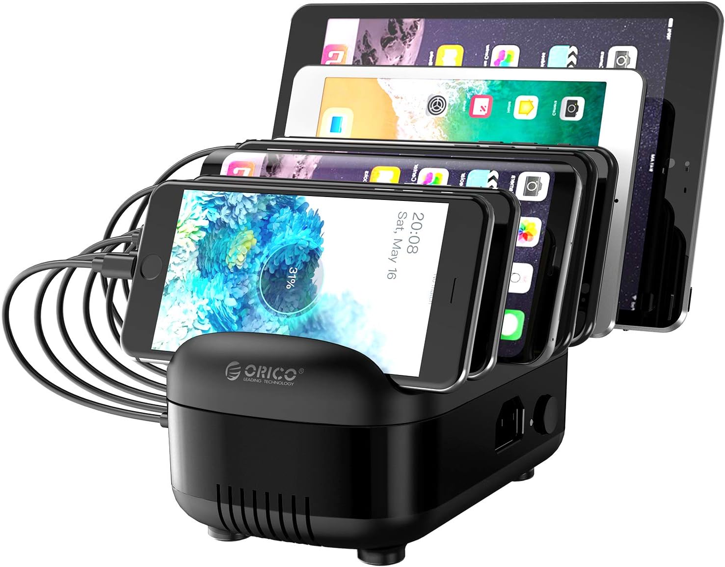 ORICO 120W Charging Station for Multiple Devices - 10 USB Smart Ports - Auto Temperature Control System - Charger Organizer Docking Station for Cell Phones, Tablets and Others (Cables not Included) Pack of 2