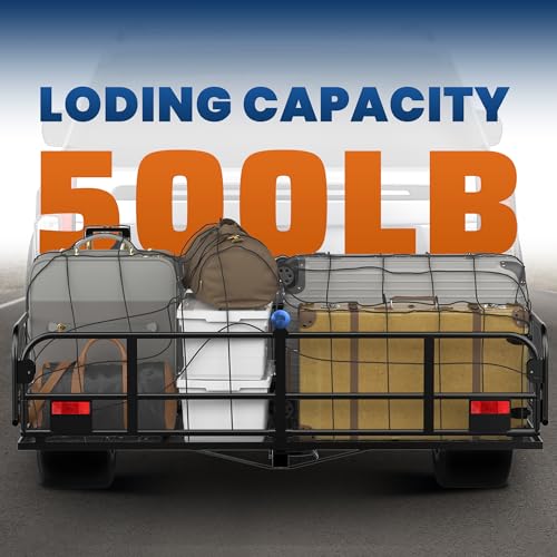 500 Lbs Folding Rack Hitch Mount Cargo Carrier, 2" Hitch Receiver, 60" x 24" x 14" Size,Bolt Lock Luggage Basket Heavy Duty Hitch Rear Trailer Cargo Rack Compatible for SUV Truck Pickup