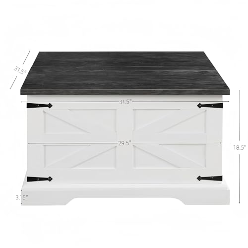 Goujxcy Farmhouse Lift Top Coffee Table, 31.5" Square Wood Center Table with Hidden Storage Compartment for Living Room, Barn Style Central Table Rustic Cocktail Table with Lift Top for Home Office