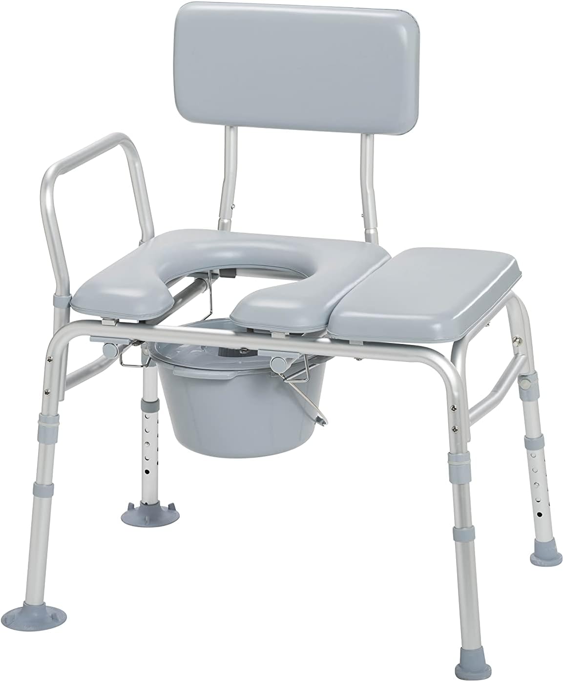 Drive Medical 12005KDC-1 Transfer Bench Commode Chair for Toilet with Padded Seat, Gray