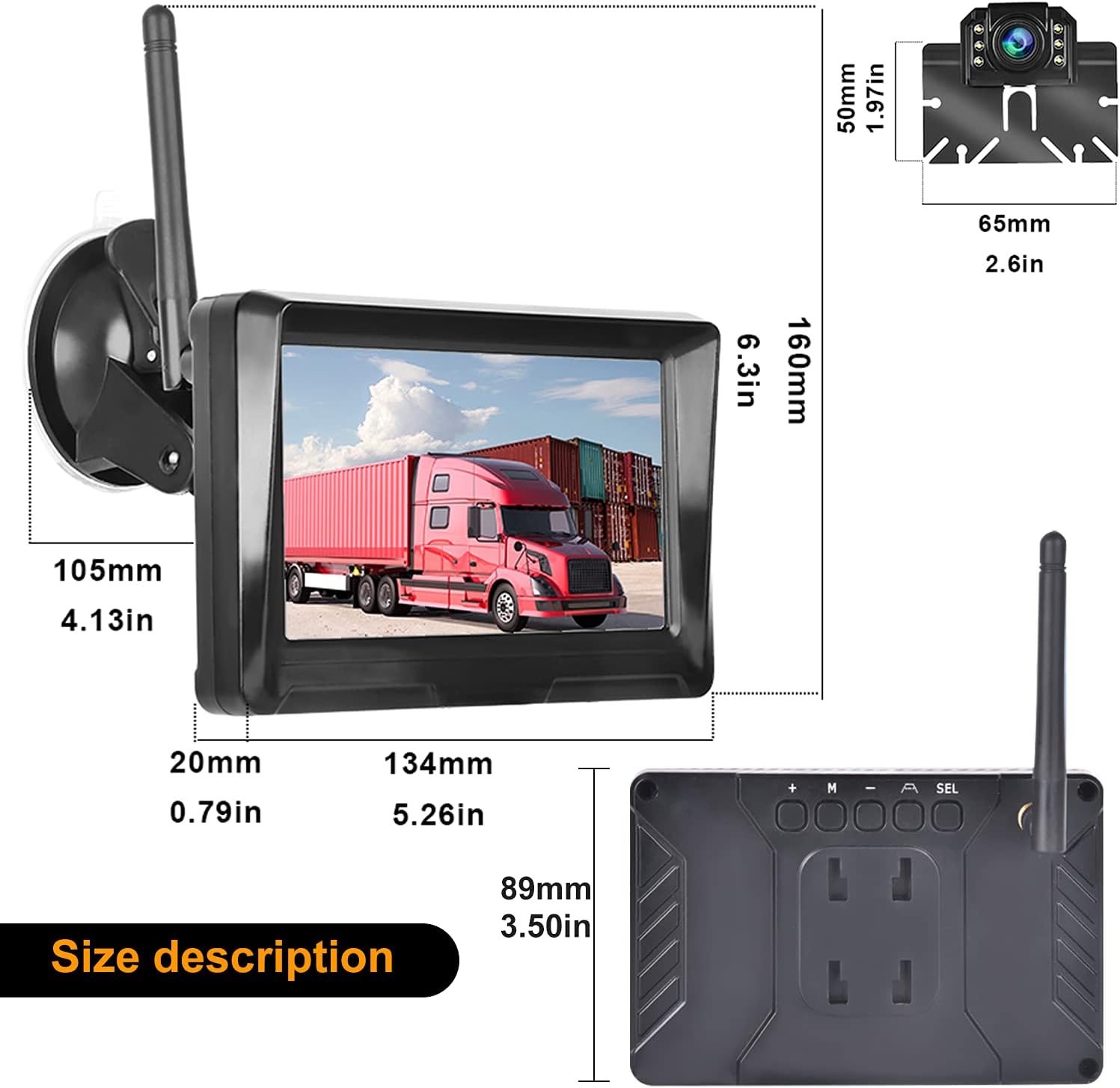 5 Inch Digital Wireless Backup Camera LCD Monitor Kit 1080P HD Waterproof Super Night Vision Wide Viewing Angle Rear View Camera Stable Wireless Signal Easy Installation for Trucks, Camper, Car, SUV