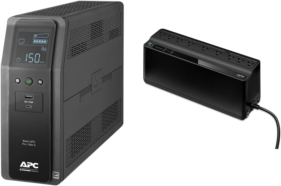 APC UPS 1500VA Sine Wave UPS Battery Backup, BR1500MS2 Backup Battery Power Supply with AVR, (2) USB Charger Ports