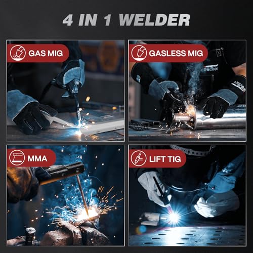ARCCAPTAIN MIG Welder, 200Amp 6 in 1 Gas MIG/Gasless Flux Core MIG/Stick/Lift TIG/Spot welding/Spool Gun 110V/220V Aluminum Multi Process Welding Machine with LED Digital Display, Burn Back Adjustment