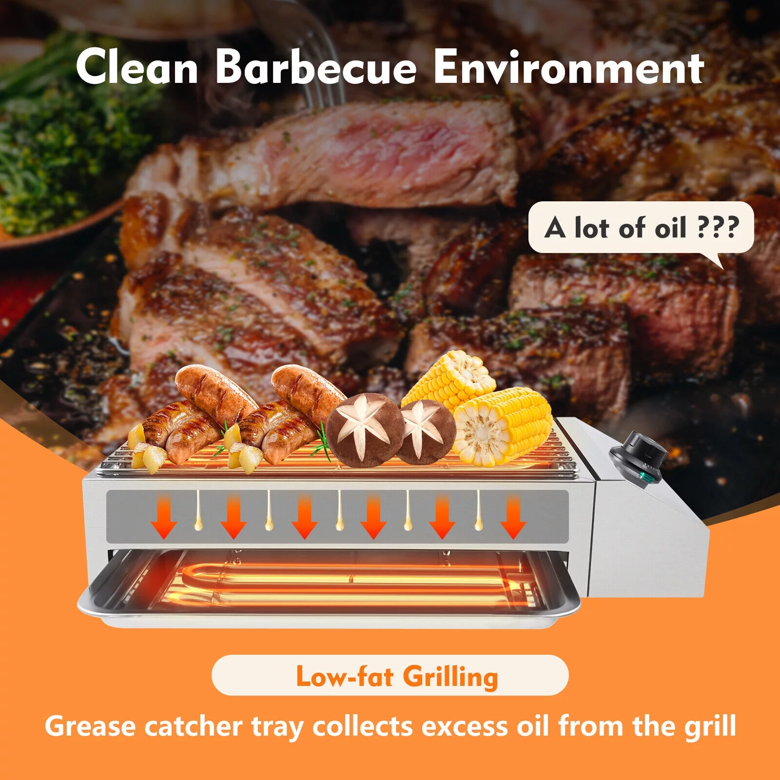TFCFL Portable Electric Grill Smokeless Indoor Searing Grill Adjustable Temperature