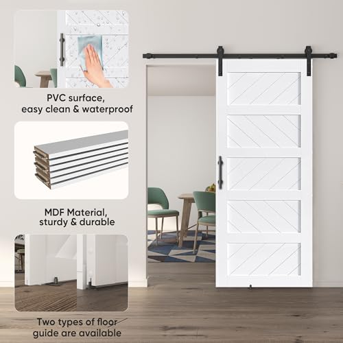 JUBEST 36" x 84" Barn Door, Slding Barn Door Kit Wave Shape Barn Door Panel with Hardware Kit Include, Easy Installation, Solid Wood, MDF & PVC Covered, Black