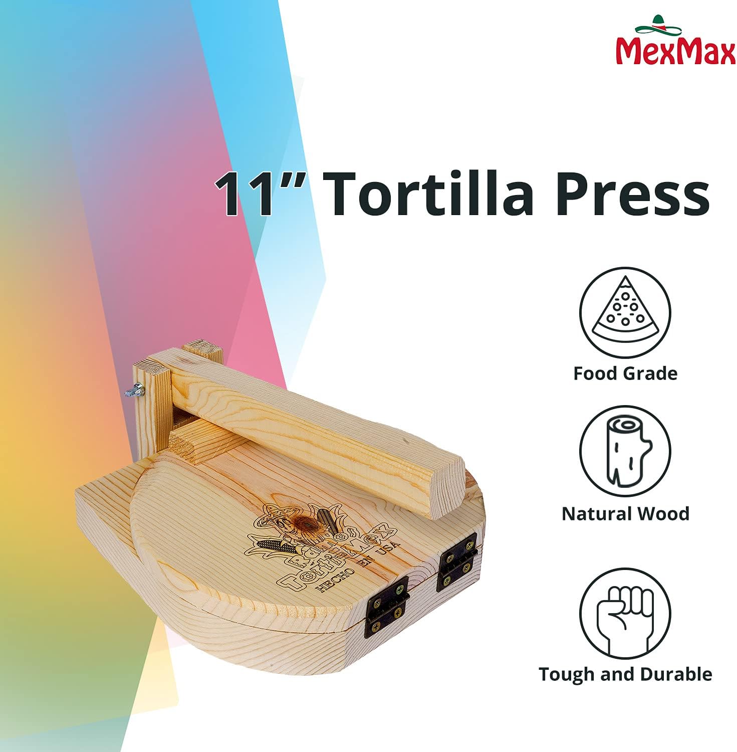 CHAMPS 9 Inch Wooden Tortilla Presser to Make Thin and Flat Discs for Homemade Mexican Tortillas, Dumpling, Roti or Empanadas - Round Prensa de Tortilla de Madera for Your Home and Business