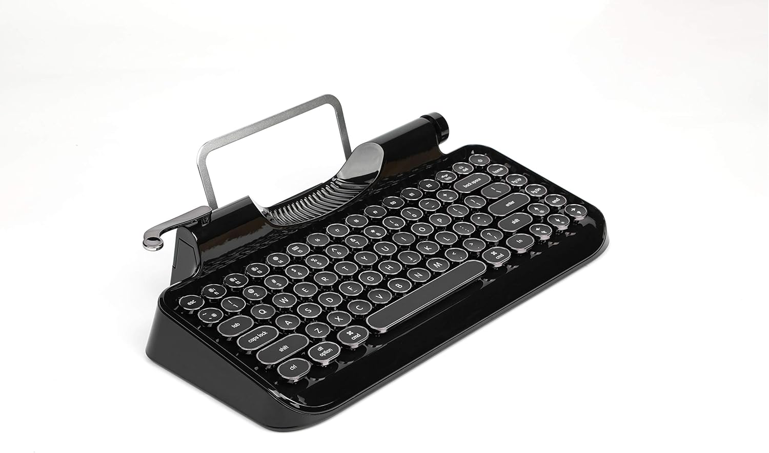 RYMEK Typewriter Style Mechanical Wired & Wireless Keyboard with Tablet Stand, Bluetooth Connection (All Black)