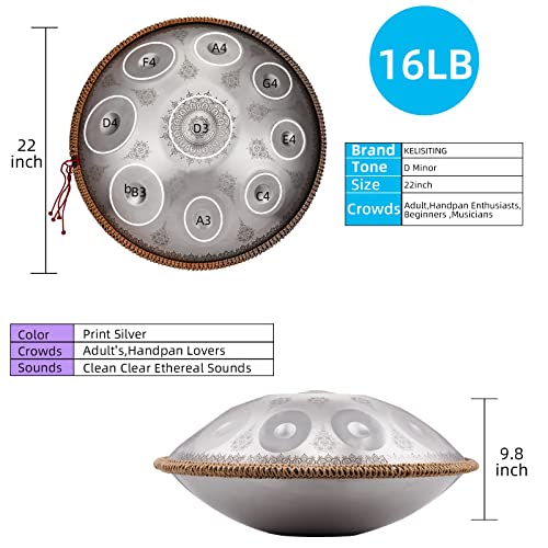 Handpan Drum 22 Inches D Minor Kurd, 432Hz 10 Notes Hand Drum Instrument, Premium Steel Hand Drum, Handpan Instrument Handpan Drum for Adults (Gold)