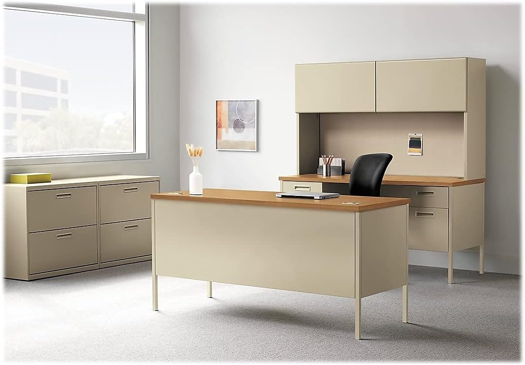 HON Metro Classic Double Pedestal Desk, Harvest/Putty