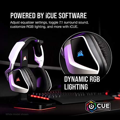 CORSAIR VOID RGB ELITE Wireless Gaming Headset – 7.1 Surround Sound – Omni-Directional Microphone – Microfiber Mesh Earpads – Up to 40ft Range – iCUE Compatible – PC, Mac, PS5, PS4 – White