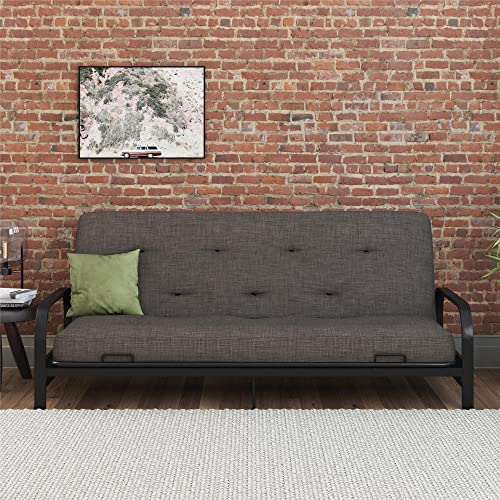 REALROOMS Cozey 8-Inch Pocket Spring Coil Futon Mattress, Polyester Linen, Full, Taupe Gray