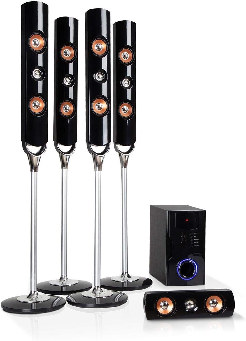 AUNA Areal Nobility Home Theatre System - 5.1-Channel Surround System, 120W RMS, 35W Subwoofer, Satellite Speaker, Bluetooth 3.0, USB, SD Slot, Supports: MP3 / WMA, AUX-in, Remote Control, Black