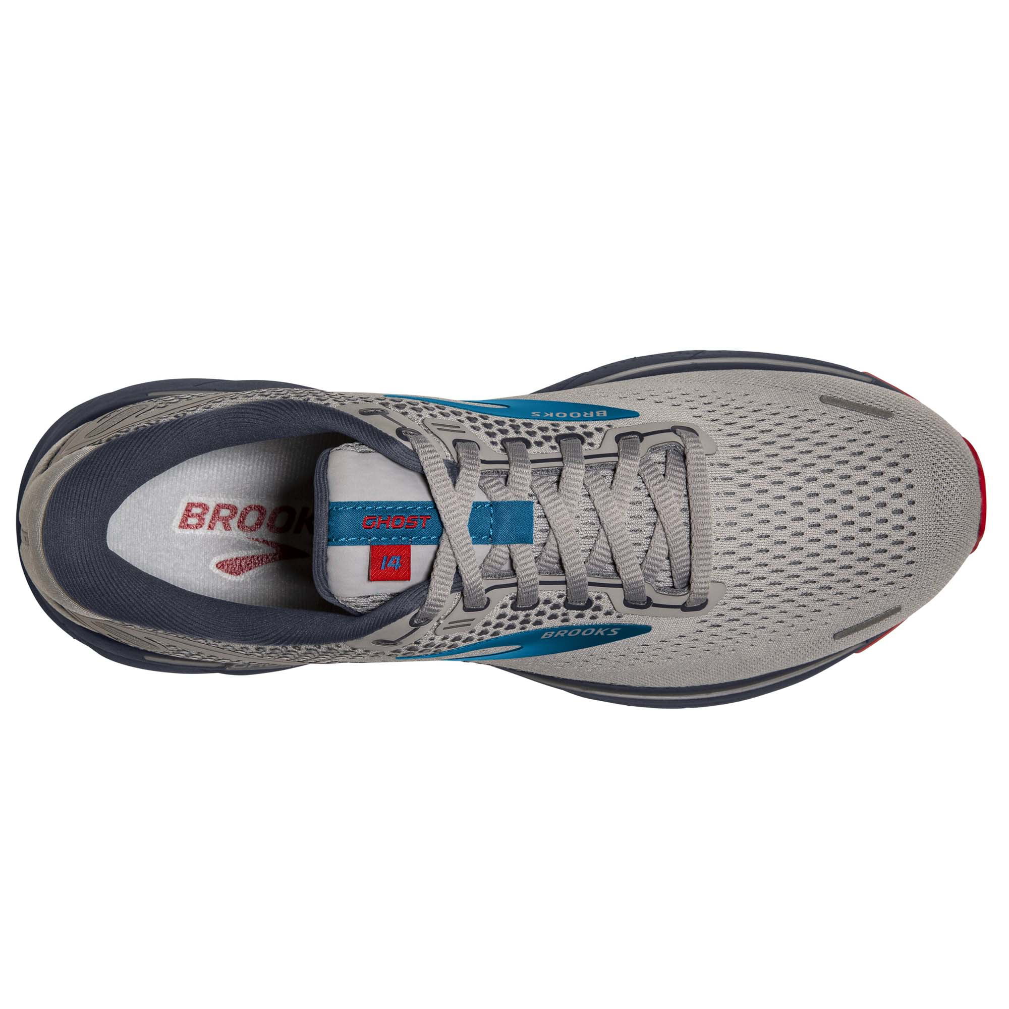 Brooks Ghost 14 Mens Road-Running Shoes - Grey/Blue/Red - 11.5