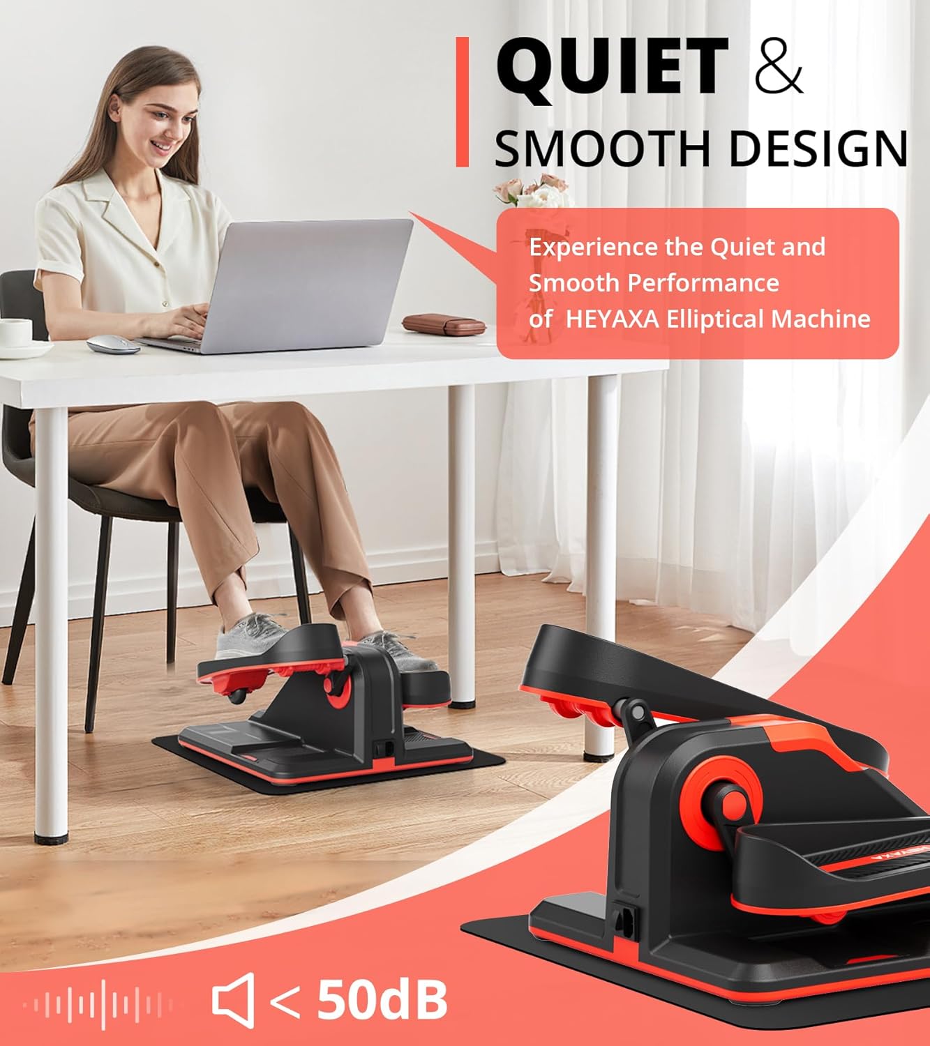 Under Desk Elliptical, Electric Ellipse Leg Exerciser While Sitting for Seniors Adults, Portable Elliptical Machine with LCD Display, Remote Control, Anti-Slip Mat (Red)