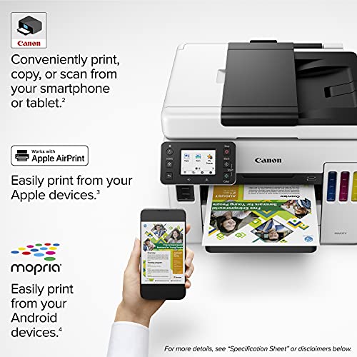 Canon Megatank GX7120 Wireless All-in-One Printer, Print, Copy, Scan and Fax with 2.7" LCD Touch Screen and Auto Document Feeder, White