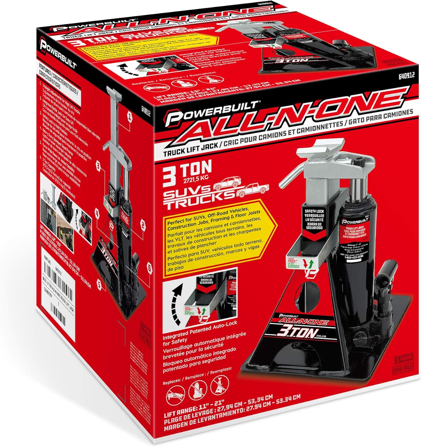 Powerbuilt 3 Ton, Bottle Jack and Jack Stands in One, 6000 Pound All-in-One Car Lift, Heavy Duty Vehicle Unijack, 640912