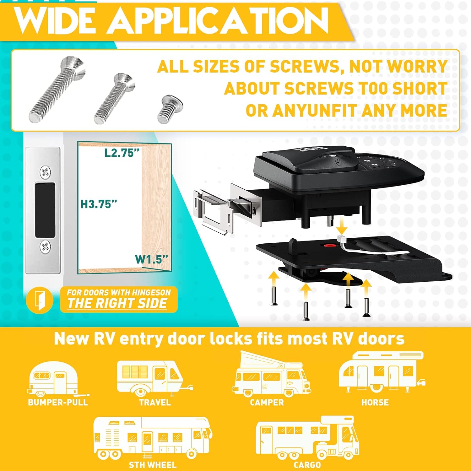 XTEILC RV Keyless Entry Door Lock, Keyless Entry RV Door Lock,Camper Door Lock Keyless Entry| 2 Fobs and Backlit Keypad,Deadbolt, Keypad|Will Only Fit 2.75 x 3.75 Lock Hole