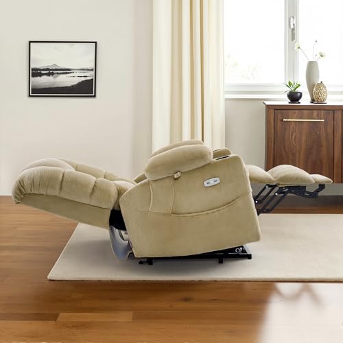 MCombo Large Triple Motor Power Lift Recliner Chair with Massage and Dual Heating, Adjustable Headrest for Tall Elderly People, Fabric 7634 (Grey, Large)