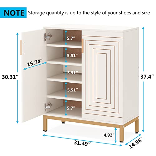 Shoe Cabinet with Doors, 20 Pairs Entryway Shoe Storage Cabinet Modern Storage Organizer for Closet, Living Room, Bedroom (White/Gold)