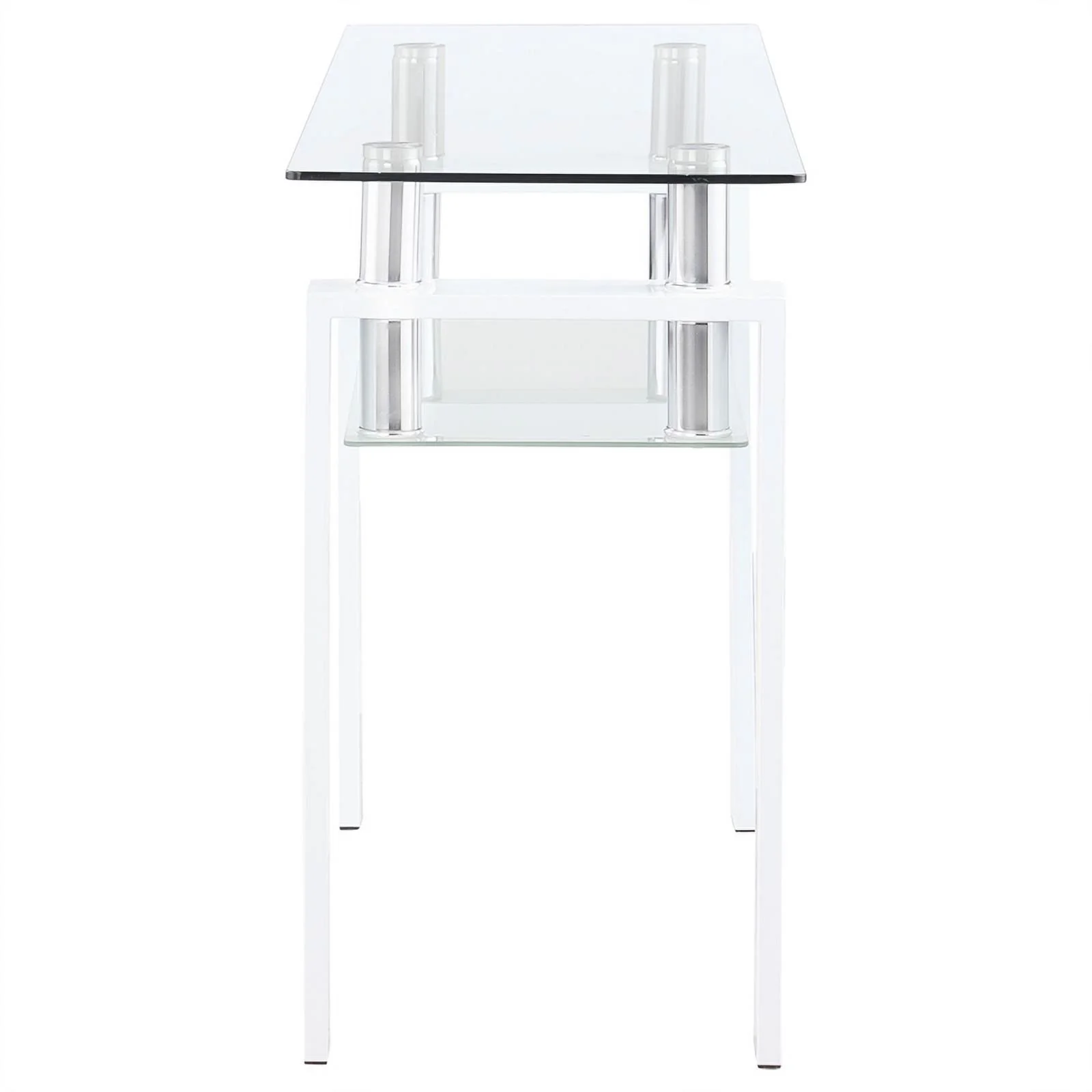Pemberly Row Metal Rectangular Glass Top Sofa Table With Shelf White