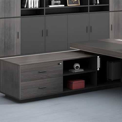 Modern Large Executive Desk with Drawer, L-Shaped Computer Desk Office Desk Home Office Furniture with Drawers Rustic Computer Table for Home Office with USB Power Outlet Storage Cabine