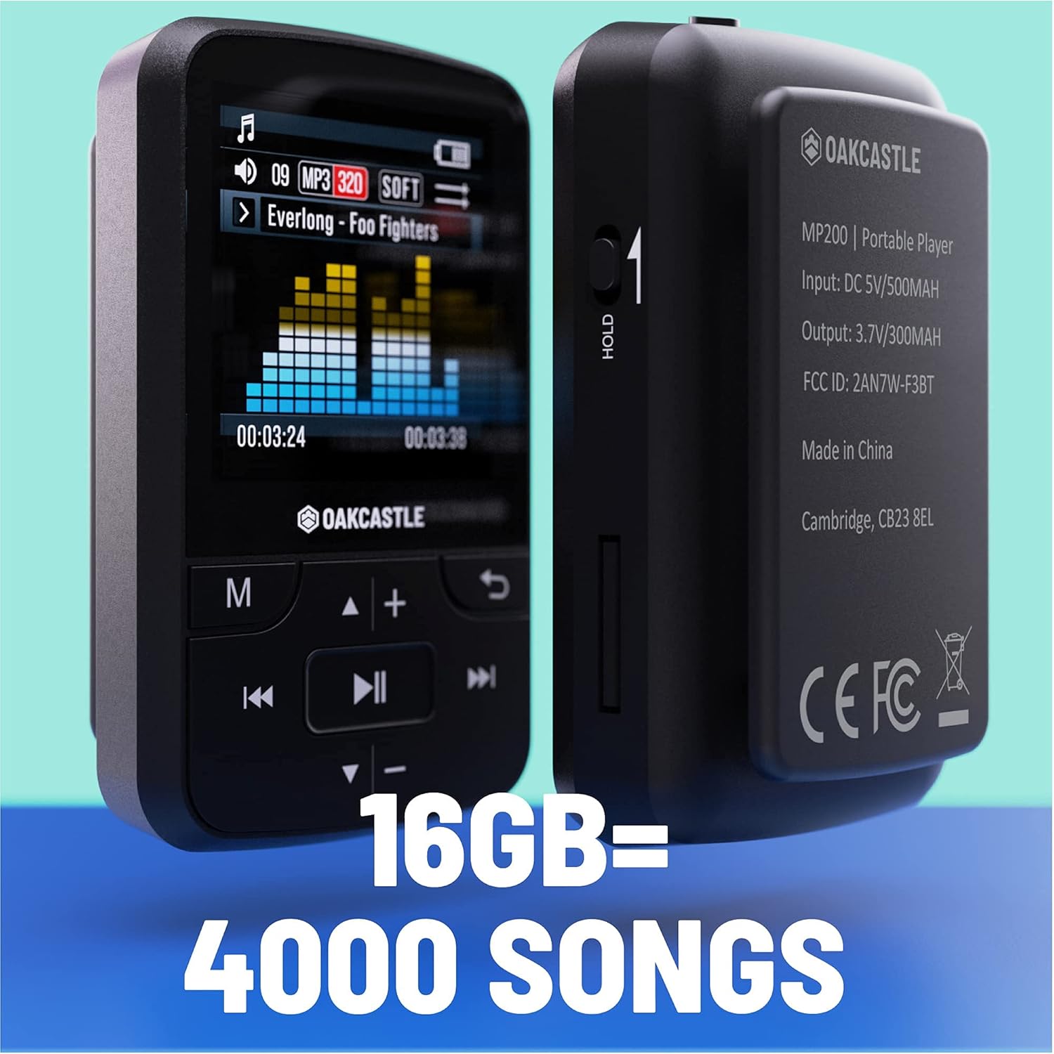 Oakcastle 16GB MP3 Player with Bluetooth & Headphone Connectivity | FM Radio & Micro SD Slot Pack of 2