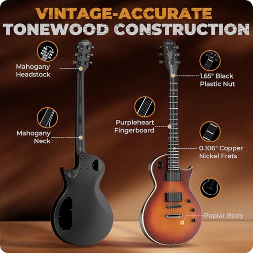 Fesley 39" LP Electric Guitar Kit: Full Size Solid Body Electric Guitars for Beginners with Humbucker Pickups, Poplar Body, Mahogany Neck,22 Frets,6 String Guitar with Gig Bag,Cable,FLP350,Matte,Black