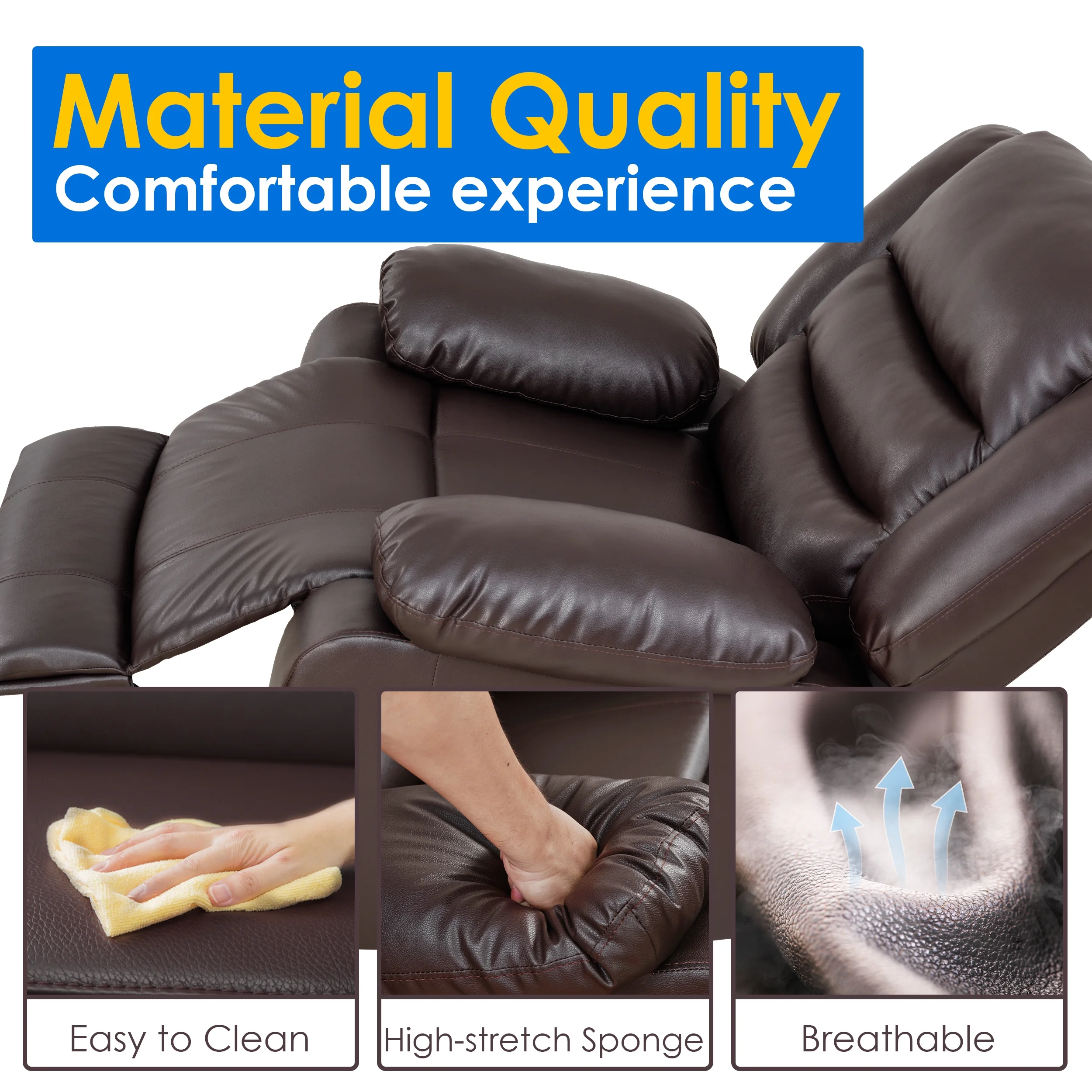 TrumanPick Power Lift Recliner Chair with 2 Side Pockets for Elderly, Faux Leather, Brown