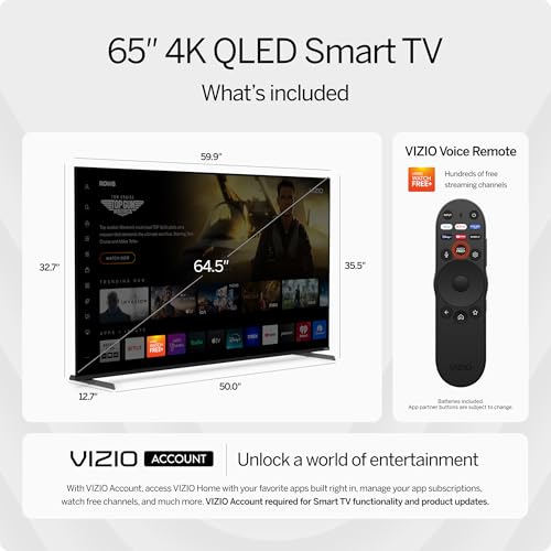 VIZIO 50-inch Quantum Pro 4K 120Hz QLED HDR10+ Smart TV with Dolby Vision, Active Full Array, 240Hz @ 1080p PC Gaming, WiFi 6E, Apple AirPlay, Chromecast Built-in, M50QXM-K01, 2023 Model