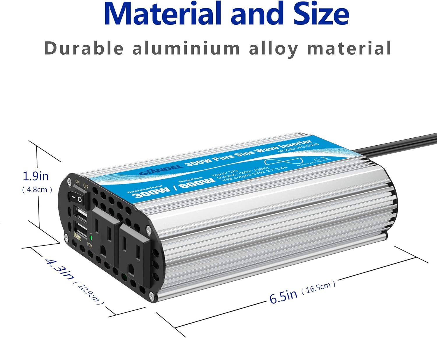 GIANDEL Power Inverter Pure Sine Wave 600Watt 12V DC to 110V 120V with Remote Control Dual AC Outlets and USB Port for RV Car Solar System Emergency