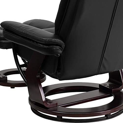 EMMA + OLIVER Multi-Position Stitched Recliner & Ottoman with Swivel Base in Beige LeatherSoft